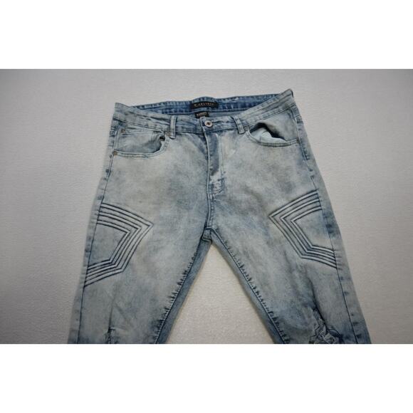 M. Society Slim Taper Stretch Distressed Denim Blue Jeans Mens Size 36 x 30 - Picture 5 of 10